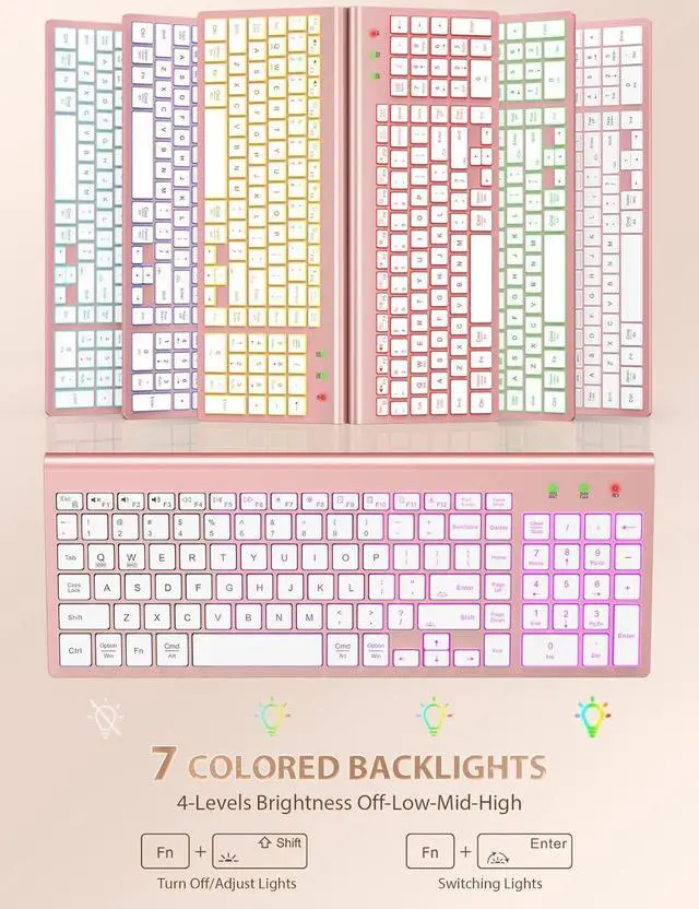 Alt view image 2 of 7 - SABLUTE Wireless Keyboard and Mouse Combo Backlit - Compact Quiet Keyboard with RGB Mouse, Rechargeable, Slim, Sleep Mode, Portable Cordless Keyboard Mouse Set for Mac, Windows, Laptop (Rose Gold)