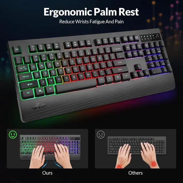 Alt view image 2 of 7 - Rii Wireless Keyboard and Mouse Combo,Rainbown Backlight Wireless Keyboard,USB Wireless Mouse,Rechargeable Wireless Keyboard Mouse for Computer,PC,Windows,Mac