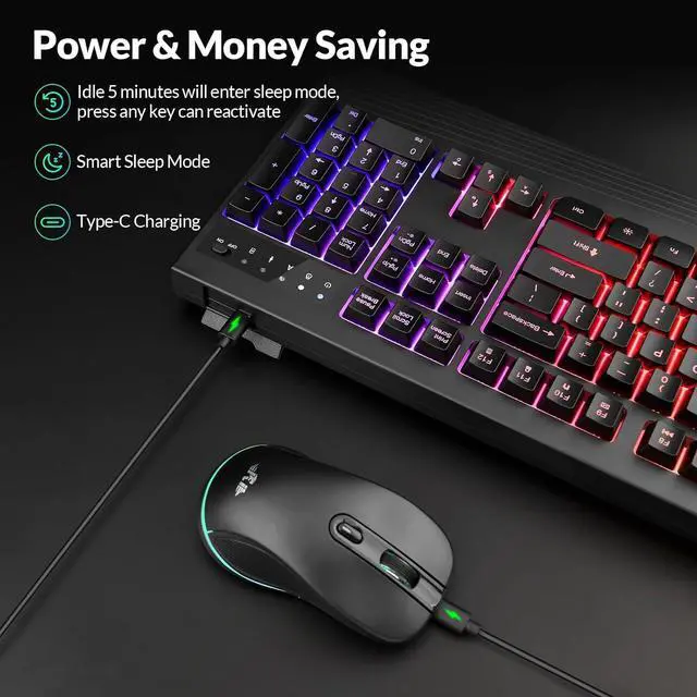 Alt view image 4 of 7 - Rii Wireless Keyboard and Mouse Combo,Rainbown Backlight Wireless Keyboard,USB Wireless Mouse,Rechargeable Wireless Keyboard Mouse for Computer,PC,Windows,Mac