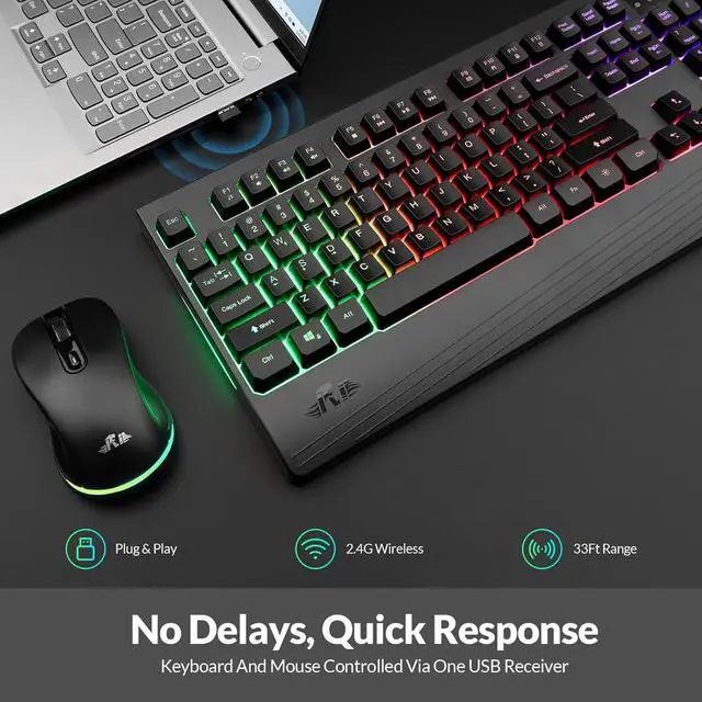 Alt view image 6 of 7 - Rii Wireless Keyboard and Mouse Combo,Rainbown Backlight Wireless Keyboard,USB Wireless Mouse,Rechargeable Wireless Keyboard Mouse for Computer,PC,Windows,Mac