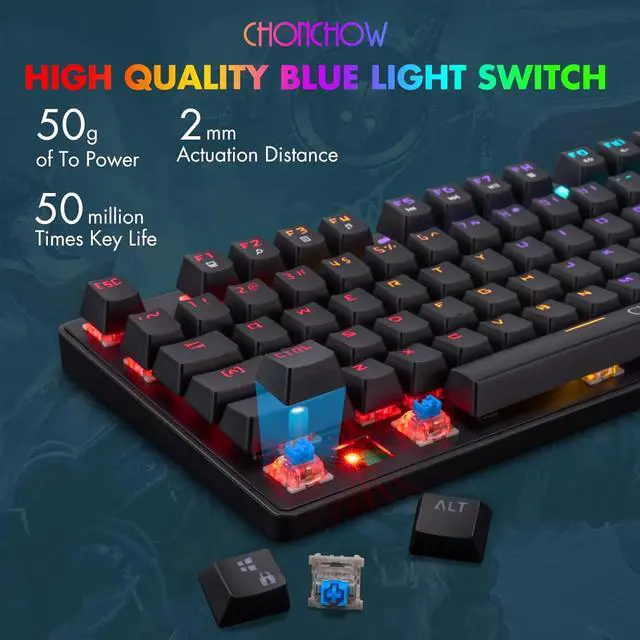 Alt view image 2 of 4 - CHONCHOW Mechanical Gaming Keyboard and Mouse Combo TKL 87 Keys Blue Switche RGB Rainbow Backlit Keyboard 3200DPI Mice with 6 Button Value Combo for PS4 Xbox Laptop Windows PC Gamer