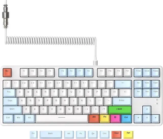 Main image of MAGIC-REFINER AK873 75% Wired Mechanical Gaming Keyboard, Anti-ghosting Blue Switch,8Pcs DIY Sublimation Color keycaps,Rainbow LED Backlist for PC Xbox PS4Mac Users(Blue White)