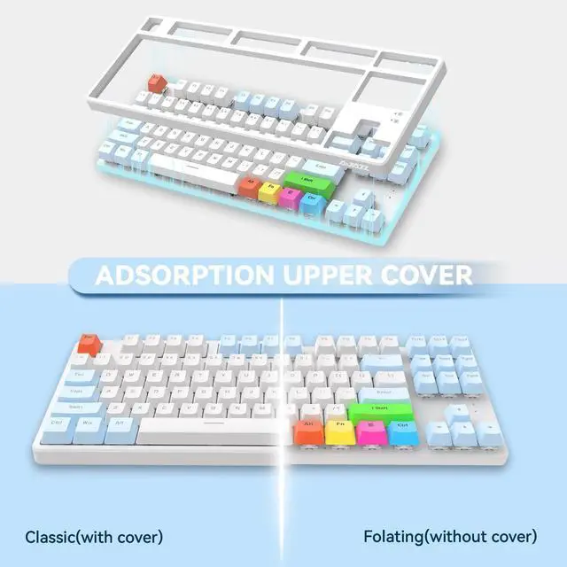 Alt view image 2 of 7 - MAGIC-REFINER AK873 75% Wired Mechanical Gaming Keyboard, Anti-ghosting Blue Switch,8Pcs DIY Sublimation Color keycaps,Rainbow LED Backlist for PC Xbox PS4Mac Users(Blue White)