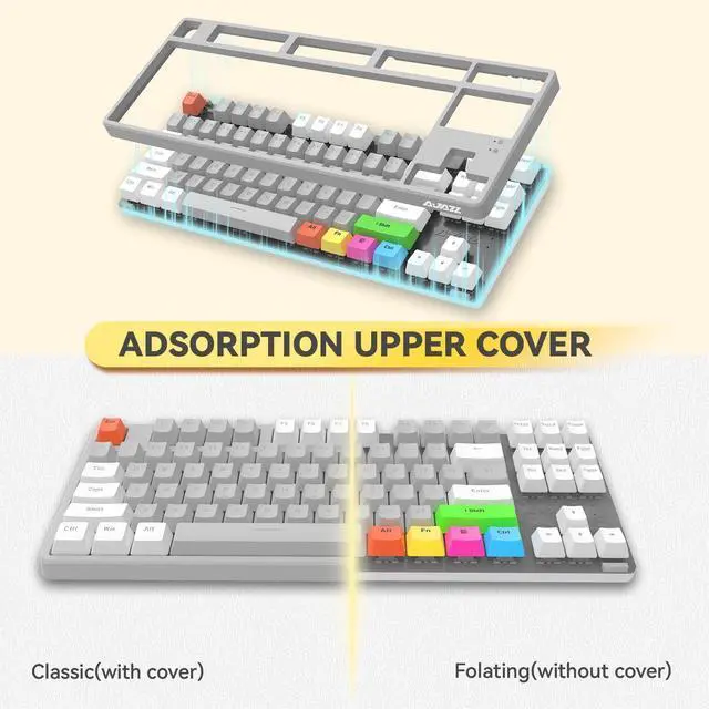 Alt view image 2 of 7 - MAGIC-REFINER AK873 75% Wired Mechanical Gaming Keyboard with red Switch,Hot-Swappable Keyboard with 8Pcs DIY Sublimation Color keycaps,Mixed Rainbow LED Backlit for PC Xbox PS4Mac (White Grey)
