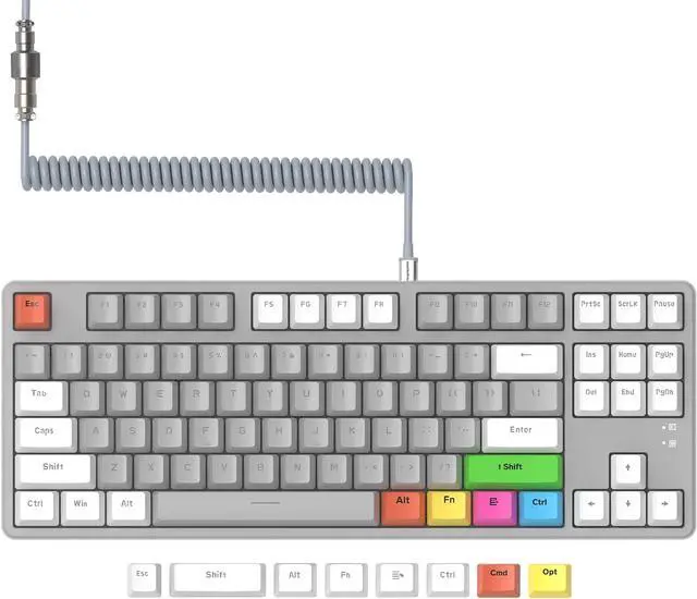 Main image of MAGIC-REFINER AK873 75% Wired Mechanical Gaming Keyboard with red Switch,Hot-Swappable Keyboard with 8Pcs DIY Sublimation Color keycaps,Mixed Rainbow LED Backlit for PC Xbox PS4Mac (White Grey)