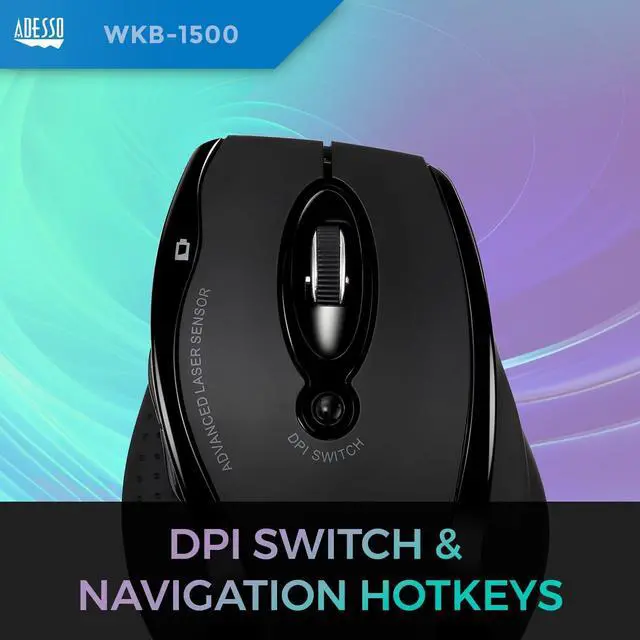 Alt view image 7 of 7 - Adesso Wireless Ergonomic Keyboard (Canadian French) and Laser Mouse Combo  2.4GHz RF, Split Key Design, Hotkeys, Adjustable DPI, Advanced Laser Sensor, 30ft Range, WKB-1500GB-FR