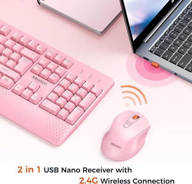 Alt view image 2 of 7 - MEETION Wireless Keyboard and Mouse, Computer Full-Sized Keyboard, 3 DPI Adjustable Mouse, USB A and USB C Adapter Cordless Keyboard with Wrist Rest for PC/Computer/Laptop/Windows/Mac, PK