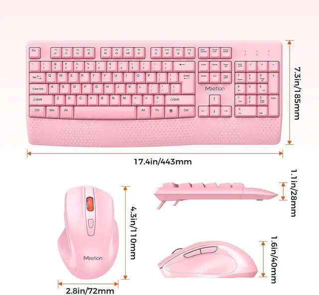 Alt view image 4 of 7 - MEETION Wireless Keyboard and Mouse, Computer Full-Sized Keyboard, 3 DPI Adjustable Mouse, USB A and USB C Adapter Cordless Keyboard with Wrist Rest for PC/Computer/Laptop/Windows/Mac, PK