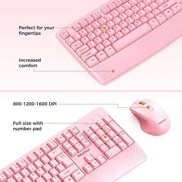 Alt view image 6 of 7 - MEETION Wireless Keyboard and Mouse, Computer Full-Sized Keyboard, 3 DPI Adjustable Mouse, USB A and USB C Adapter Cordless Keyboard with Wrist Rest for PC/Computer/Laptop/Windows/Mac, PK
