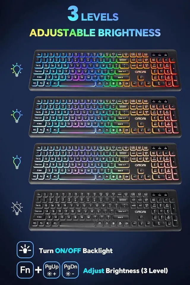 Alt view image 2 of 6 - Wireless Keyboard and Mouse CHONCHOW Rechargeable LED Combo RGB Backlit Keypad Silent USB 2.4g Mini Mice Big Battery for Work Gaming Compatible with Windows Mac Linux with User Manual W300