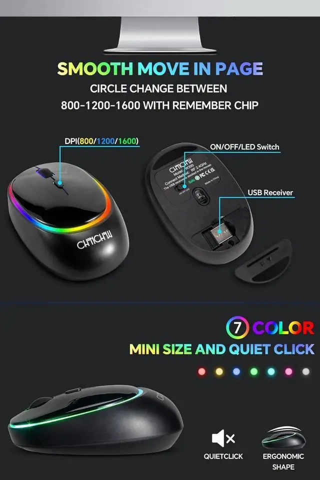 Alt view image 4 of 6 - Wireless Keyboard and Mouse CHONCHOW Rechargeable LED Combo RGB Backlit Keypad Silent USB 2.4g Mini Mice Big Battery for Work Gaming Compatible with Windows Mac Linux with User Manual W300