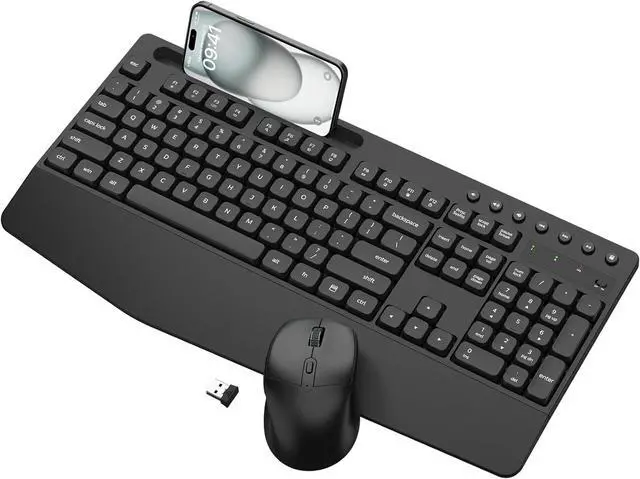 Main image of EDJO Wireless Keyboard and Mouse Combo, Full-Size Ergonomic Wireless Computer Keyboard with Wrist Rest, Phone Holder, Sleep Mode, Comfortable Natural Typing Set for Windows, Laptop, Mac, PC