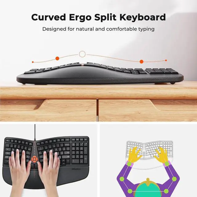 Alt view image 2 of 6 - MEETION Ergonomic Keyboard and Mouse Wired, QWERTY Layout, 105 Keys, Soft Palm Rest, Vertical Mouse, Right Hand, 4 DPI Settings, Windows/Mac Compatible