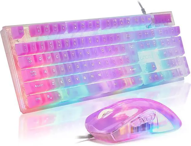 Main image of CHONCHOW LED Gaming Keyboad and Mouse Combo, Transparent RGB Rainbow Backlit Keyboard, 104 Keys Anti-ghosting USB Wired Keyboard, 7 Color RGB Gaming Mouse for PC Laptop Xbox PS4 Gamers and Work