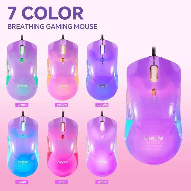 Alt view image 5 of 7 - CHONCHOW LED Gaming Keyboad and Mouse Combo, Transparent RGB Rainbow Backlit Keyboard, 104 Keys Anti-ghosting USB Wired Keyboard, 7 Color RGB Gaming Mouse for PC Laptop Xbox PS4 Gamers and Work
