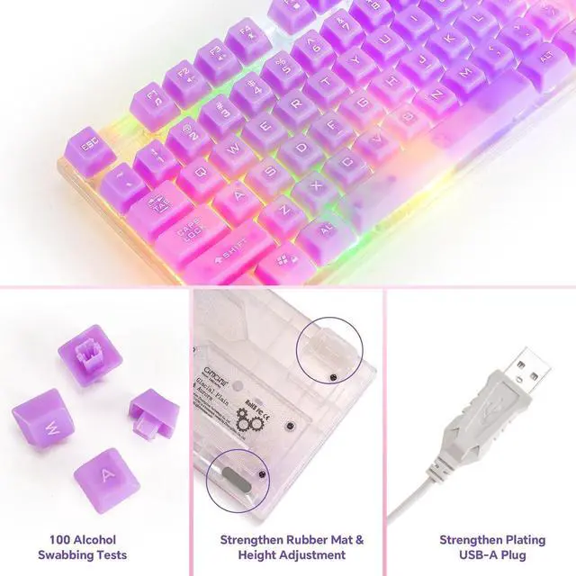 Alt view image 7 of 7 - CHONCHOW LED Gaming Keyboad and Mouse Combo, Transparent RGB Rainbow Backlit Keyboard, 104 Keys Anti-ghosting USB Wired Keyboard, 7 Color RGB Gaming Mouse for PC Laptop Xbox PS4 Gamers and Work