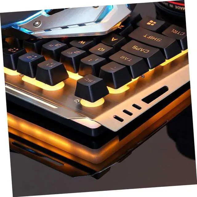 Alt view image 4 of 7 - Cool Yellow Led Backlit Mechanical Keyboard and Mouse USB Gaming Gear Retro Design Floating Keys and Backlight for Gamers Tungsten Golden