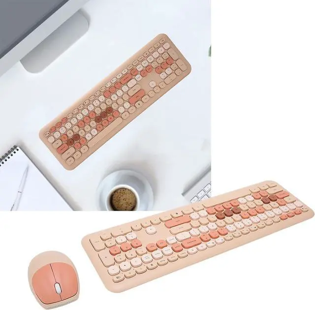 Alt view image 2 of 7 - Keyboard and Mouse Combo, 2.4Ghz Gaming Keyboard and Mouse, Retro Cute Keyboard Combo, 110 Round Keycaps, for Home Office