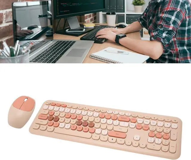 Alt view image 3 of 7 - Keyboard and Mouse Combo, 2.4Ghz Gaming Keyboard and Mouse, Retro Cute Keyboard Combo, 110 Round Keycaps, for Home Office