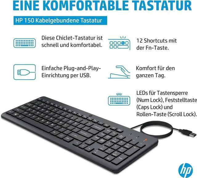 Alt view image 3 of 7 - HP 150 Wired Keyboard & Mouse Set TR