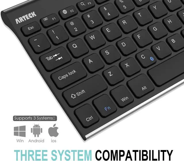 Alt view image 3 of 7 - Bluetooth Keyboard, Arteck Stainless Steel Universal Portable Wireless Bluetooth Keyboard for iOS iPad Air, Pro, iPad mini, Android, Windows Tablets PC Smartphone Built in Rechargeable Battery