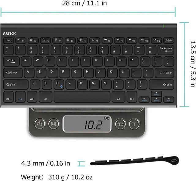 Alt view image 6 of 7 - Bluetooth Keyboard, Arteck Stainless Steel Universal Portable Wireless Bluetooth Keyboard for iOS iPad Air, Pro, iPad mini, Android, Windows Tablets PC Smartphone Built in Rechargeable Battery