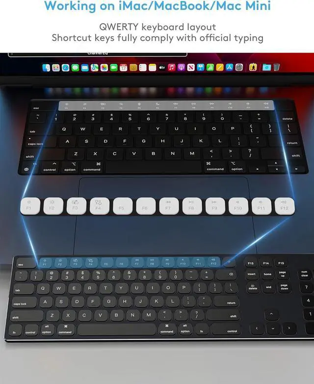 Alt view image 3 of 7 - Aluminum Wired Keyboard for Apple MAC Computer/iMac and MacBook Pro Notebook, 180CM Cable Connection USB Keyboard with Numerical Keypad Work as Magic Keyboard-Black