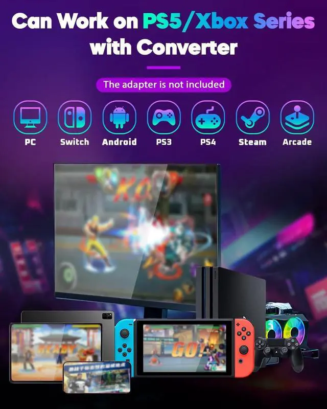 Alt view image 6 of 7 - Sehawei Arcade Stick R16 All-Button Arcade Controller 16Keys for PC/Ps3/Ps4/Switch/Steam,Fight Stick for Fighting Games with Custom RGB & Turbo Functions & Hot Swap