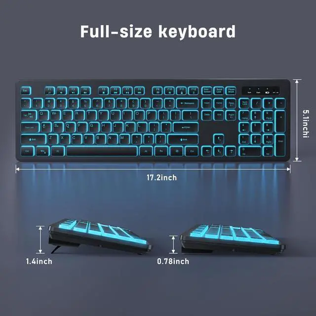 Alt view image 5 of 7 - Backlit Wireless Keyboard, 2.4G Silent Wireless Light Up Keyboard, Full Size Computer Keyboards with 7 Colored Backlits, Rechargeable Keyboards for Windows, PC, Laptop