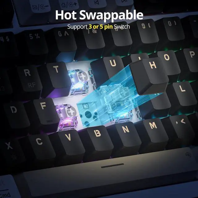 Alt view image 4 of 7 - 82 Keys Wireless Gaming Keyboard 75 Percent,Triple Mode Bluetooth/2.4Ghz/USB Pre-lubed Hot Swappable Mechanical Keyboard, w/Knob&Sound-Absorbing Pads,4000mAh Battery for Mac/Win (Black)