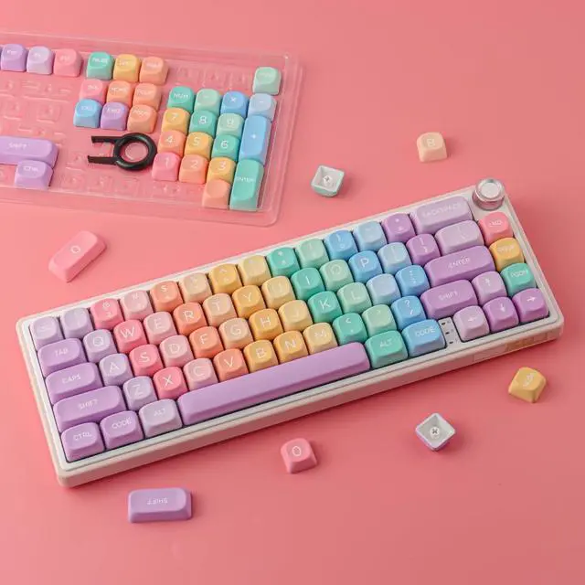 Alt view image 2 of 7 - Tsungup MOA Profile Keycaps,PBT Cute Rainbow Candy Keycaps 126 Keys Dye-Sublimation Custom Keycap Set with Keycap Puller for Cherry Gateron MX Swithes Mechanical Keyboards