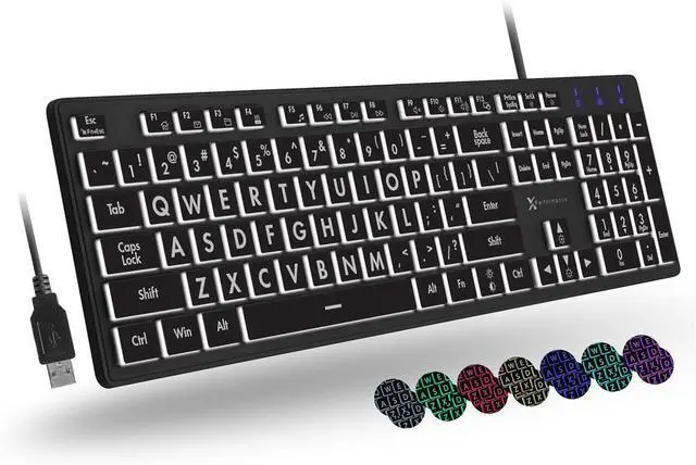 Main image of X9 Large Print Backlit Keyboard | Wired Light Up Computer Keyboard for PC Desktop Computer and Laptop - Easy to See and Type Illuminated Large Keys for Seniors and Elderly with 7 Backlight Colors