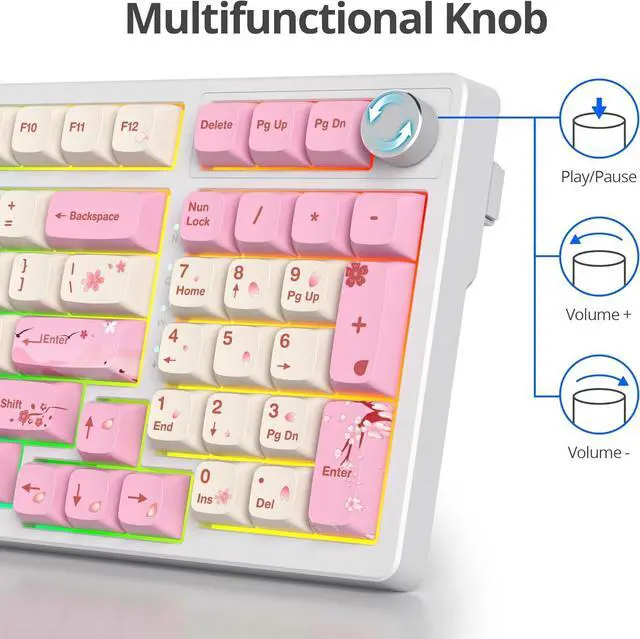 Alt view image 5 of 6 - Pink Creamy Keyboard with with Number Pad, 96% RGB Mechanical Keyboard Full Gasket Mounted Hot Swappable Custom Wired Thocky Keyboard with Knob for Office Gamer (98 Ying)