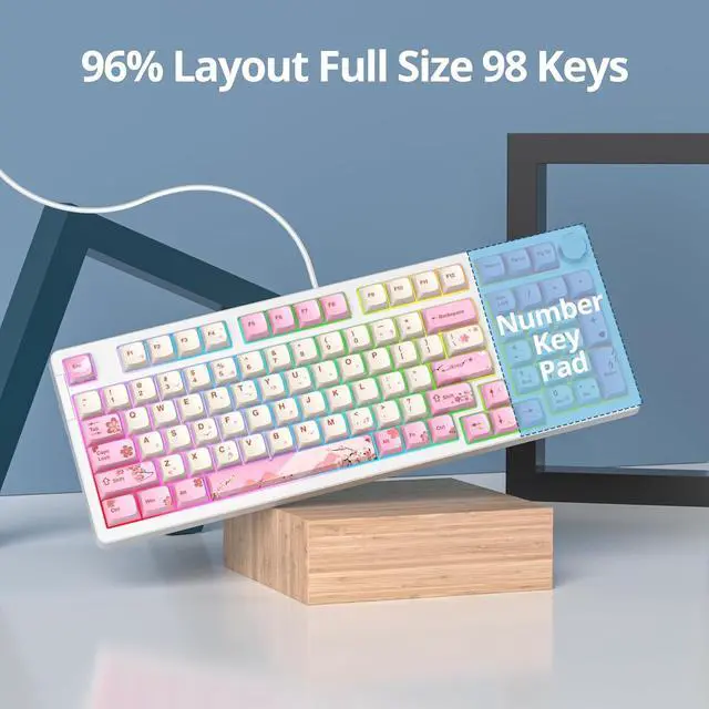 Alt view image 6 of 6 - Pink Creamy Keyboard with with Number Pad, 96% RGB Mechanical Keyboard Full Gasket Mounted Hot Swappable Custom Wired Thocky Keyboard with Knob for Office Gamer (98 Ying)