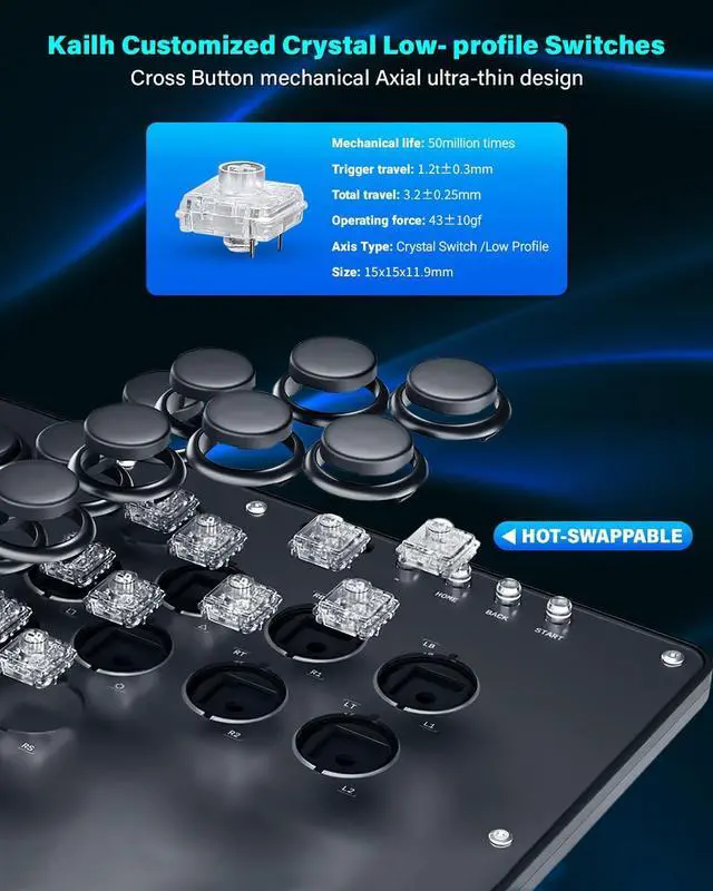 Alt view image 6 of 7 - Sehawei Haute42 Arcade Stick U16 All-Button Gamerfinger with Custom RGB & Turbo Functions,Arcade Controller Street Fight for PC/Ps3/Ps4/Switch/Steam Game Keyboard-Supports Hot Swap & SOCD