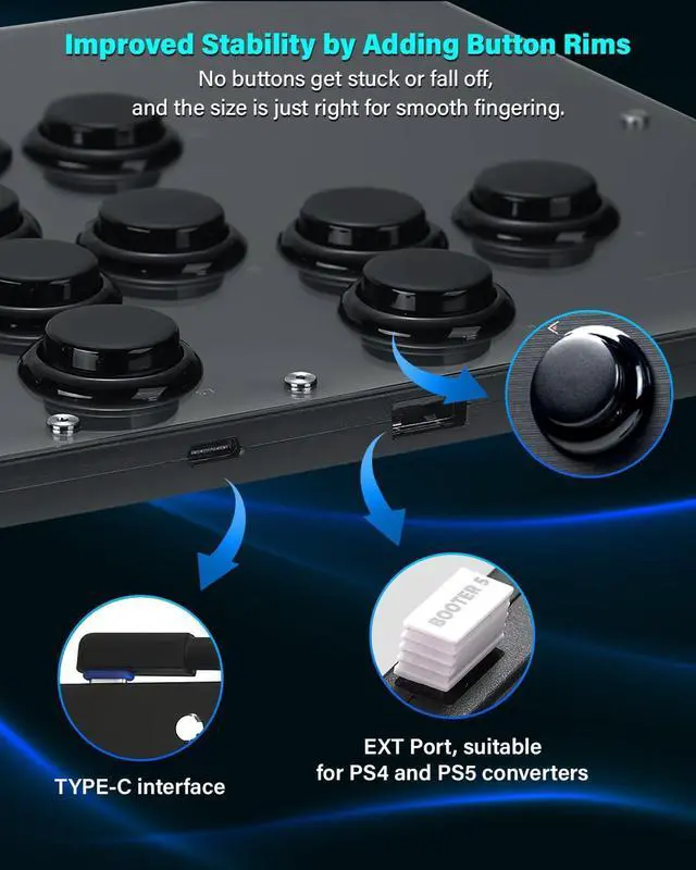 Alt view image 7 of 7 - Sehawei Haute42 Arcade Stick U16 All-Button Gamerfinger with Custom RGB & Turbo Functions,Arcade Controller Street Fight for PC/Ps3/Ps4/Switch/Steam Game Keyboard-Supports Hot Swap & SOCD