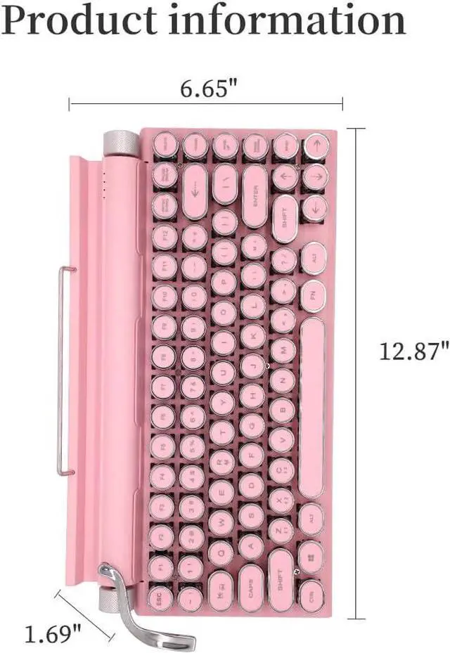 Alt view image 5 of 5 - Typewriter Keyboard,Round Keycaps/White Backlit/Compact 75% Layout Keyboard for Windows/Mac/PC/Laptop (Pink)