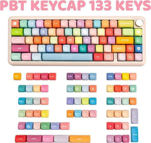 Alt view image 2 of 7 - COOMICKEY Cute PBT Keycaps 133 Keys Candy Bear Custom Keycaps Dye Sublimation MOA Profile Keycaps Colorful Animes Keycaps Set for Cherry Gateron MX Swithes Mechanical Keyboards