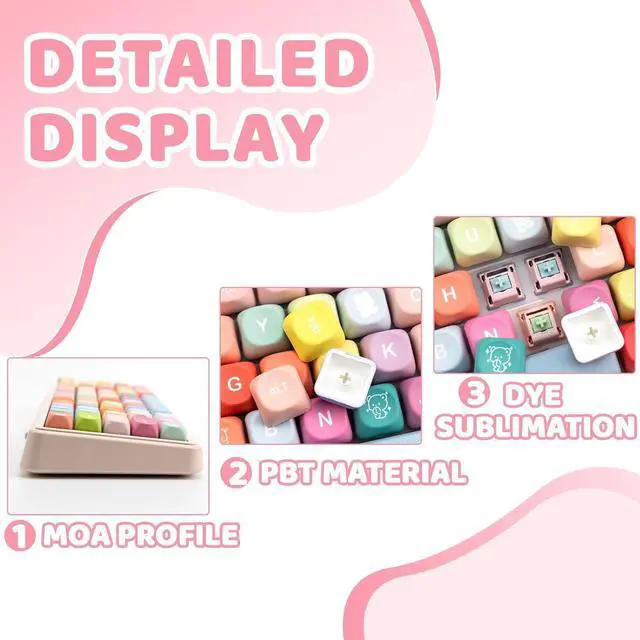 Alt view image 3 of 7 - COOMICKEY Cute PBT Keycaps 133 Keys Candy Bear Custom Keycaps Dye Sublimation MOA Profile Keycaps Colorful Animes Keycaps Set for Cherry Gateron MX Swithes Mechanical Keyboards