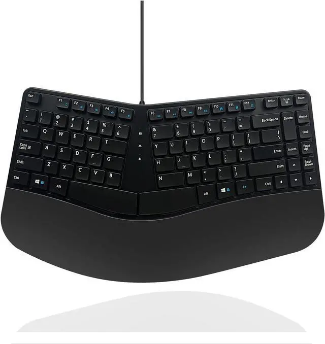 Main image of MCSaite Wired USB Compact Ergonomic Keyboard - Split Keyboard with Cushioned Wrist and Palm Support - 15.9x8.66x1.18 inches - Black - US English