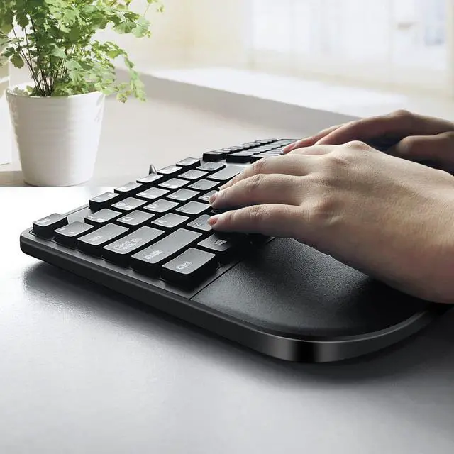 Alt view image 3 of 5 - MCSaite Wired USB Compact Ergonomic Keyboard - Split Keyboard with Cushioned Wrist and Palm Support - 15.9x8.66x1.18 inches - Black - US English