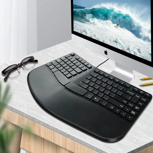 Alt view image 4 of 5 - MCSaite Wired USB Compact Ergonomic Keyboard - Split Keyboard with Cushioned Wrist and Palm Support - 15.9x8.66x1.18 inches - Black - US English