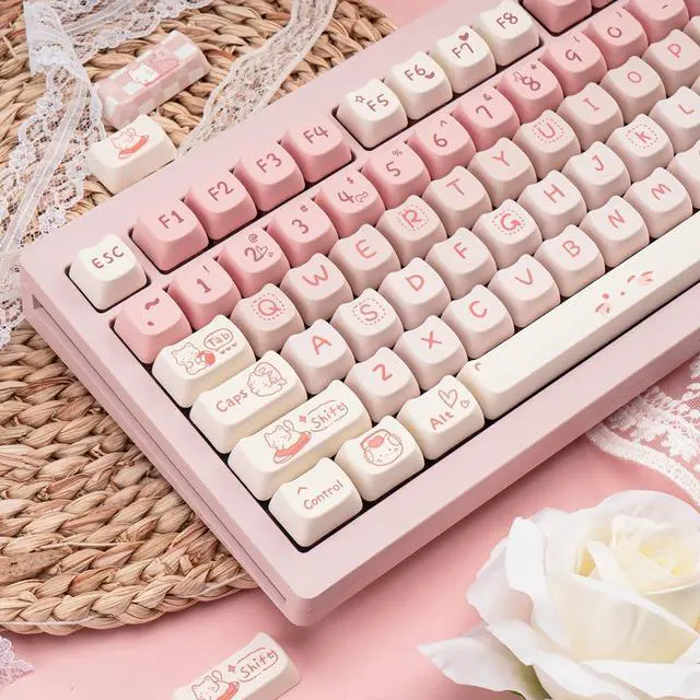 Alt view image 3 of 7 - COOMICKEY Cute Cat Keycaps, Pink White PBT Keycaps Mao Profile 134 Keys, Dye-Sublimation Key caps Set Compatible with 60% 75% 96% 100% Cherry Gateron MX Switches Mechanical Gaming Keyboard
