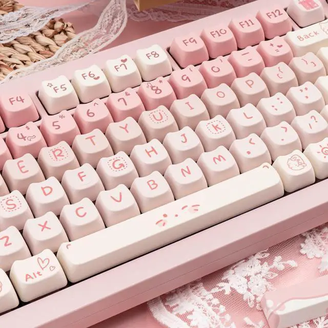 Alt view image 4 of 7 - COOMICKEY Cute Cat Keycaps, Pink White PBT Keycaps Mao Profile 134 Keys, Dye-Sublimation Key caps Set Compatible with 60% 75% 96% 100% Cherry Gateron MX Switches Mechanical Gaming Keyboard
