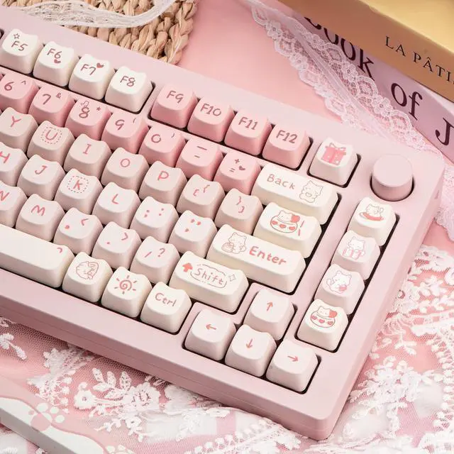 Alt view image 5 of 7 - COOMICKEY Cute Cat Keycaps, Pink White PBT Keycaps Mao Profile 134 Keys, Dye-Sublimation Key caps Set Compatible with 60% 75% 96% 100% Cherry Gateron MX Switches Mechanical Gaming Keyboard