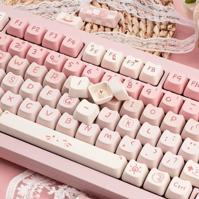 Alt view image 6 of 7 - COOMICKEY Cute Cat Keycaps, Pink White PBT Keycaps Mao Profile 134 Keys, Dye-Sublimation Key caps Set Compatible with 60% 75% 96% 100% Cherry Gateron MX Switches Mechanical Gaming Keyboard
