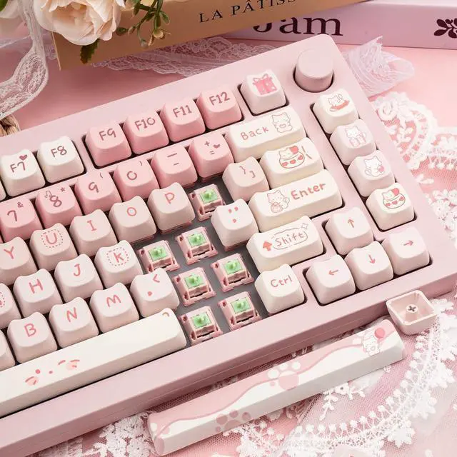Alt view image 7 of 7 - COOMICKEY Cute Cat Keycaps, Pink White PBT Keycaps Mao Profile 134 Keys, Dye-Sublimation Key caps Set Compatible with 60% 75% 96% 100% Cherry Gateron MX Switches Mechanical Gaming Keyboard