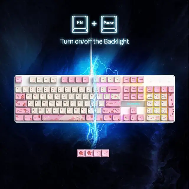 Alt view image 3 of 6 - surmen Full Size Pink Keyboard with Number Pad, 104 Keys RGB Wired Mechanical Gaming Keyboard Backlit with PBT Keycaps Linear Red Switch for Laptop Desktop PC Gamers104 Ying