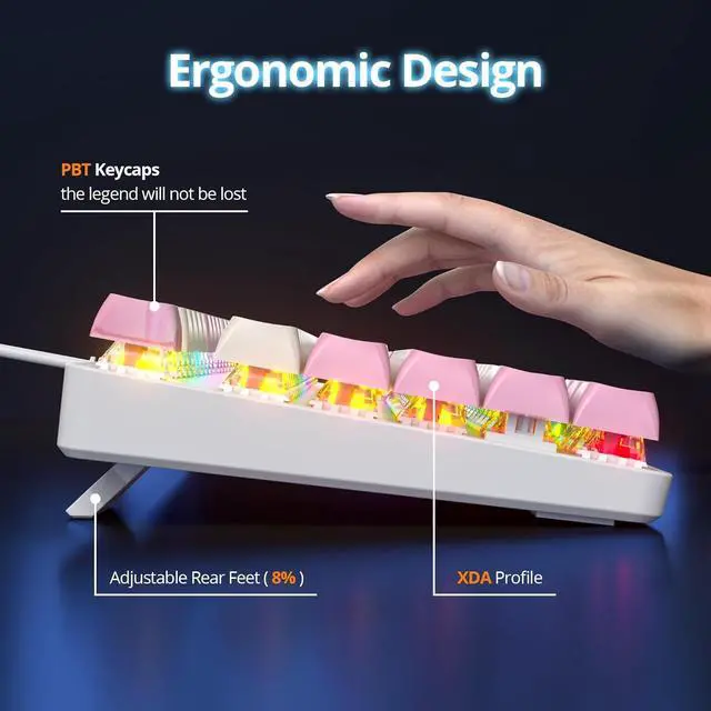 Alt view image 4 of 6 - surmen Full Size Pink Keyboard with Number Pad, 104 Keys RGB Wired Mechanical Gaming Keyboard Backlit with PBT Keycaps Linear Red Switch for Laptop Desktop PC Gamers104 Ying