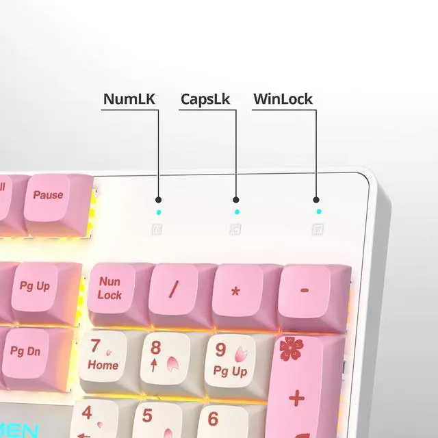 Alt view image 6 of 6 - surmen Full Size Pink Keyboard with Number Pad, 104 Keys RGB Wired Mechanical Gaming Keyboard Backlit with PBT Keycaps Linear Red Switch for Laptop Desktop PC Gamers104 Ying